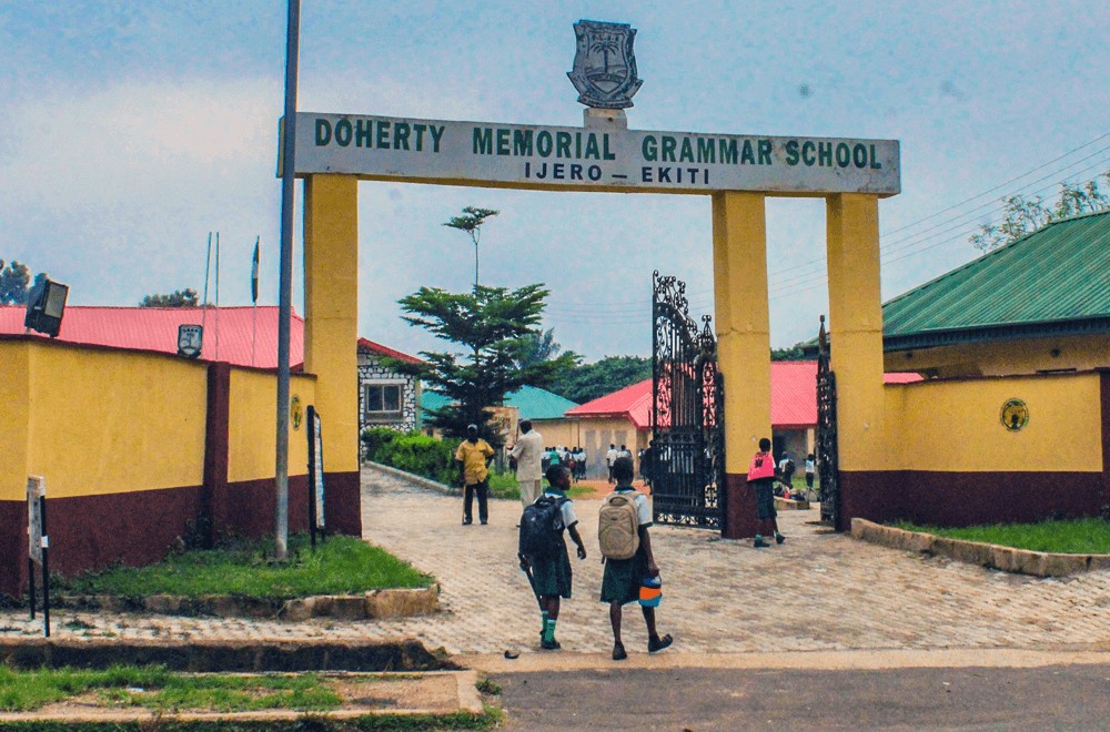The main gate of Doherty Memorial Grammar School, Ijero-Ekiti